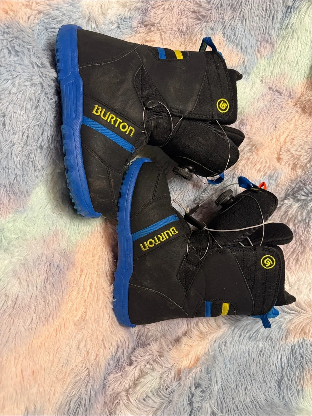 Burton Kids Black and Blue Snow Boots with Yellow Logo